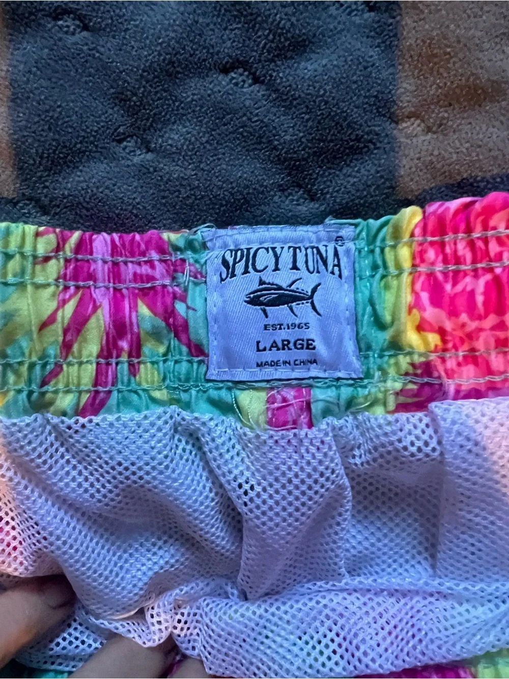 Neon Pineapple Print Men’s Swim Trunks - Pink on Light Green